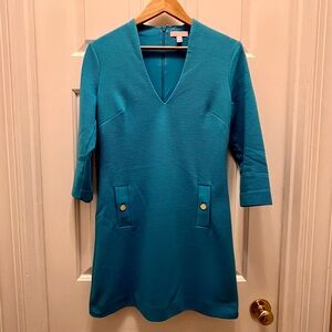 Lilly Pulitzer Long Sleeve Dress Turquoise w/ Gold Detail Size Small